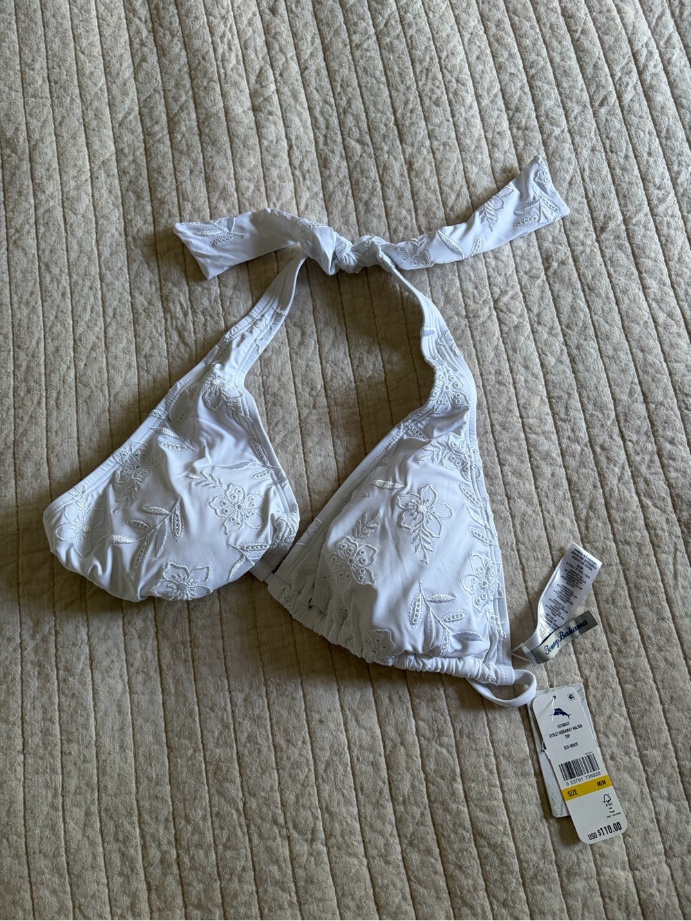 Tommy Bahama White Embroidered Halter Bikini Top